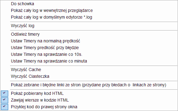 Menu kontekstowe Logu